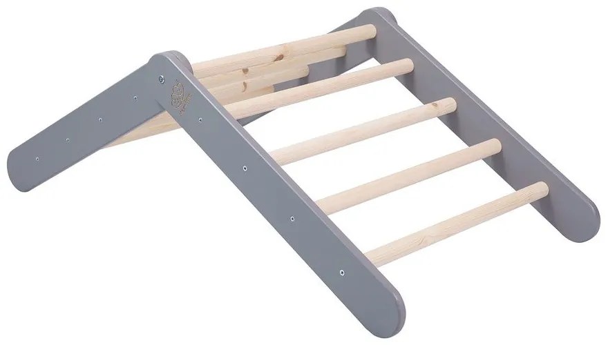 Sivý pikler trojuholník z borovicového dreva 60x60x60 cm Montessori – Meowbaby