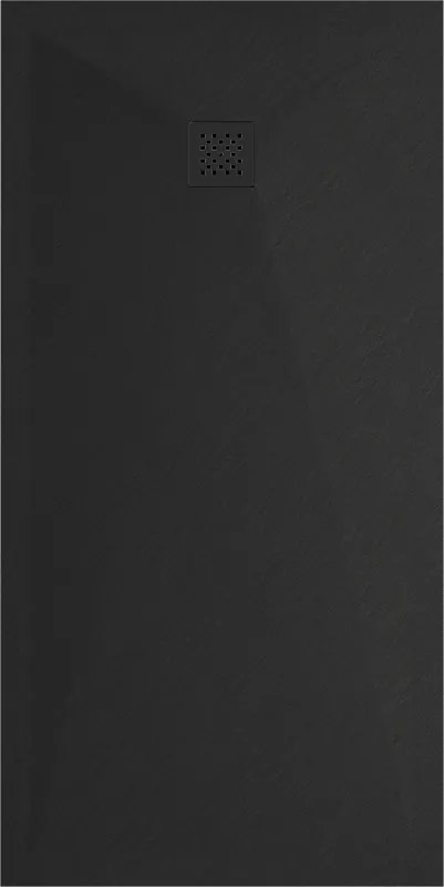 Mexen Stone+, obdĺžniková vanička z minerálneho kompozitu 200 x 80 cm, čierna, čierna krytka, 44708020-B