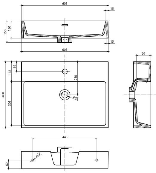 Sapho - Závesné umývadlo AQUATIC 60x46 cm keramika/biela
