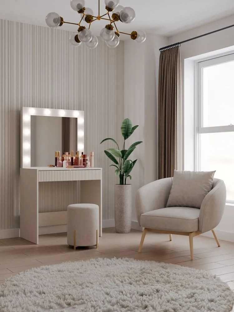 Toaletní stolek s LED osvětlením MARINA Slim kašmír