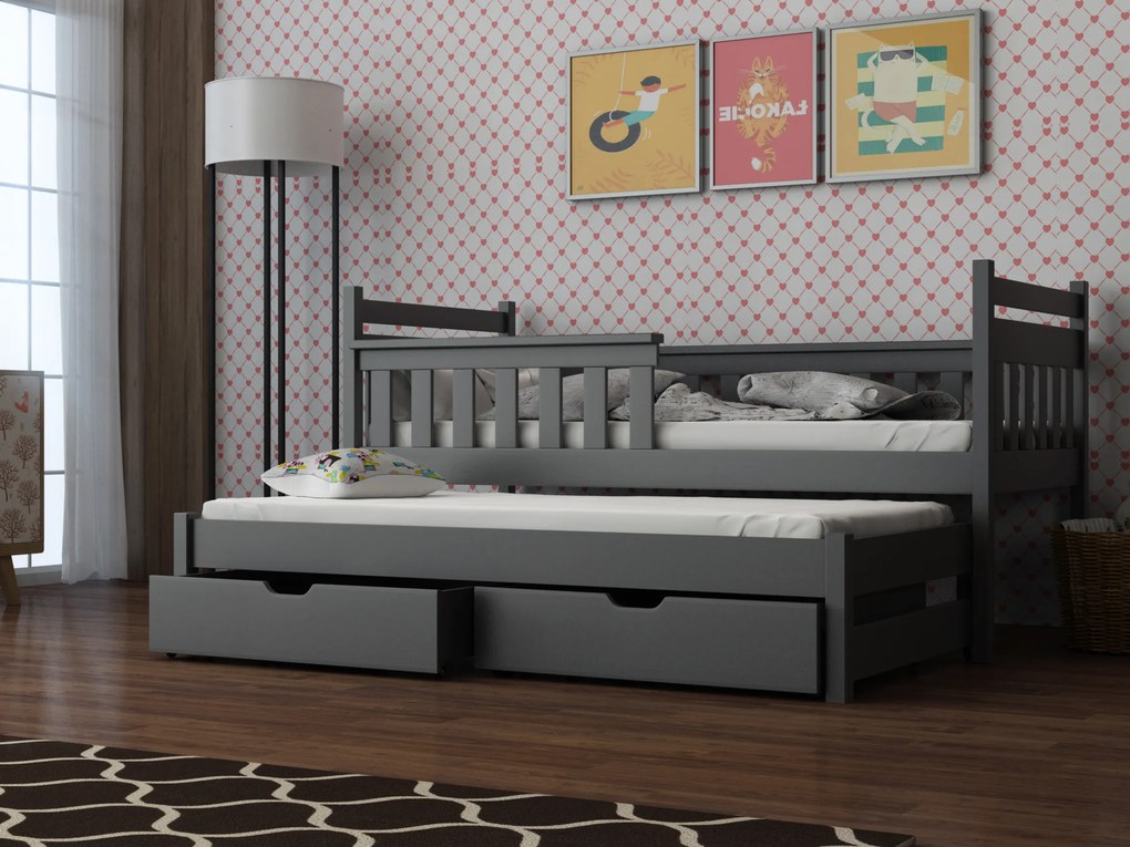 Detská posteľ 80 x 180 cm DORIA (s roštom a úl. priestorom) (grafit). Vlastná spoľahlivá doprava až k Vám domov. 1013014