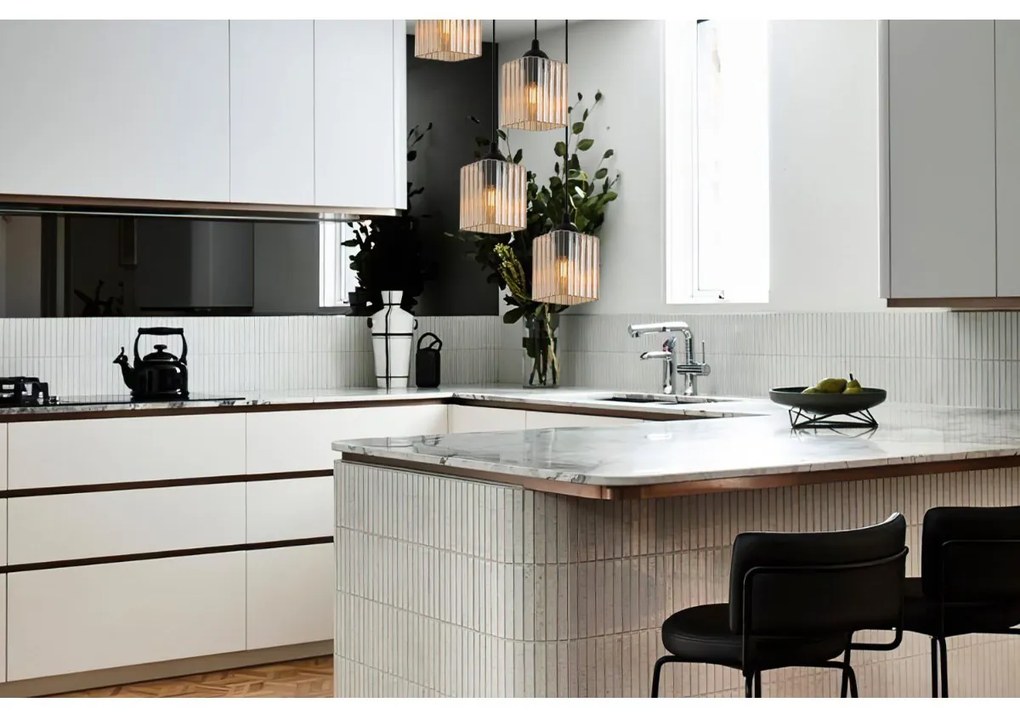 Závesné svietidlo Riffle Square, 4x medové sklenené tienidlo, b, o