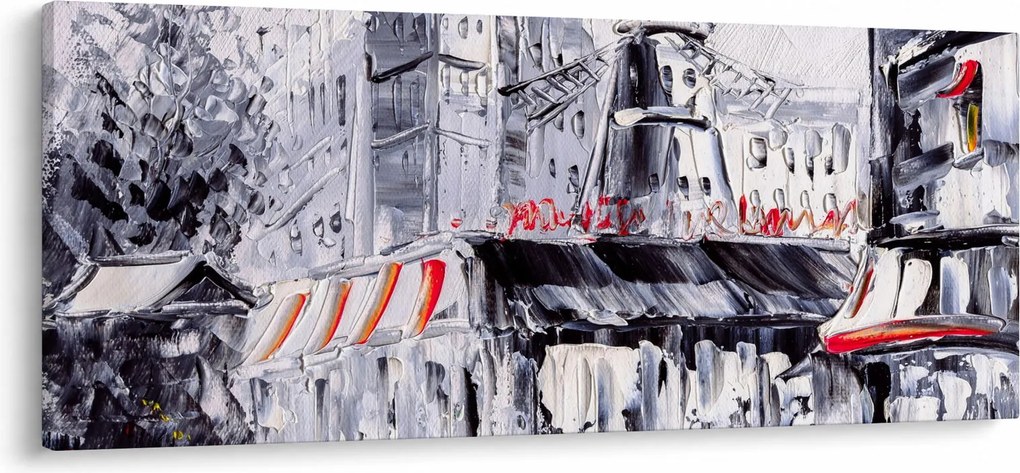 Obraz - Ulica v Paríži, olejomaľba (120x50 cm)