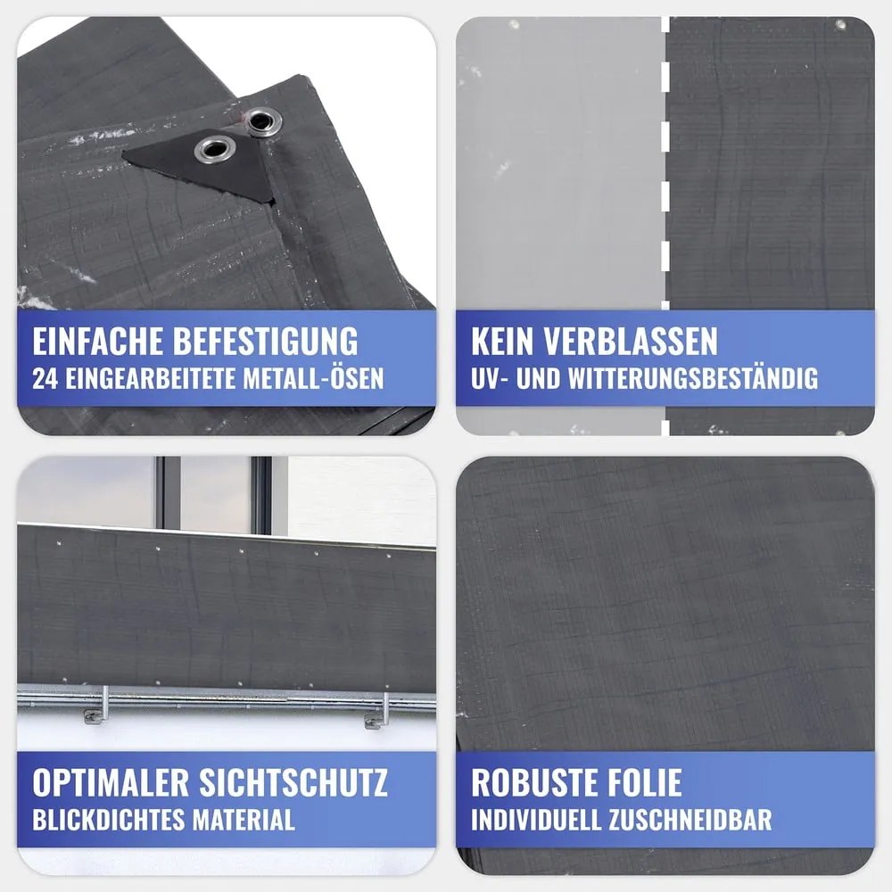 Čierna plastová balkónová zástena 500x85 cm – Maximex