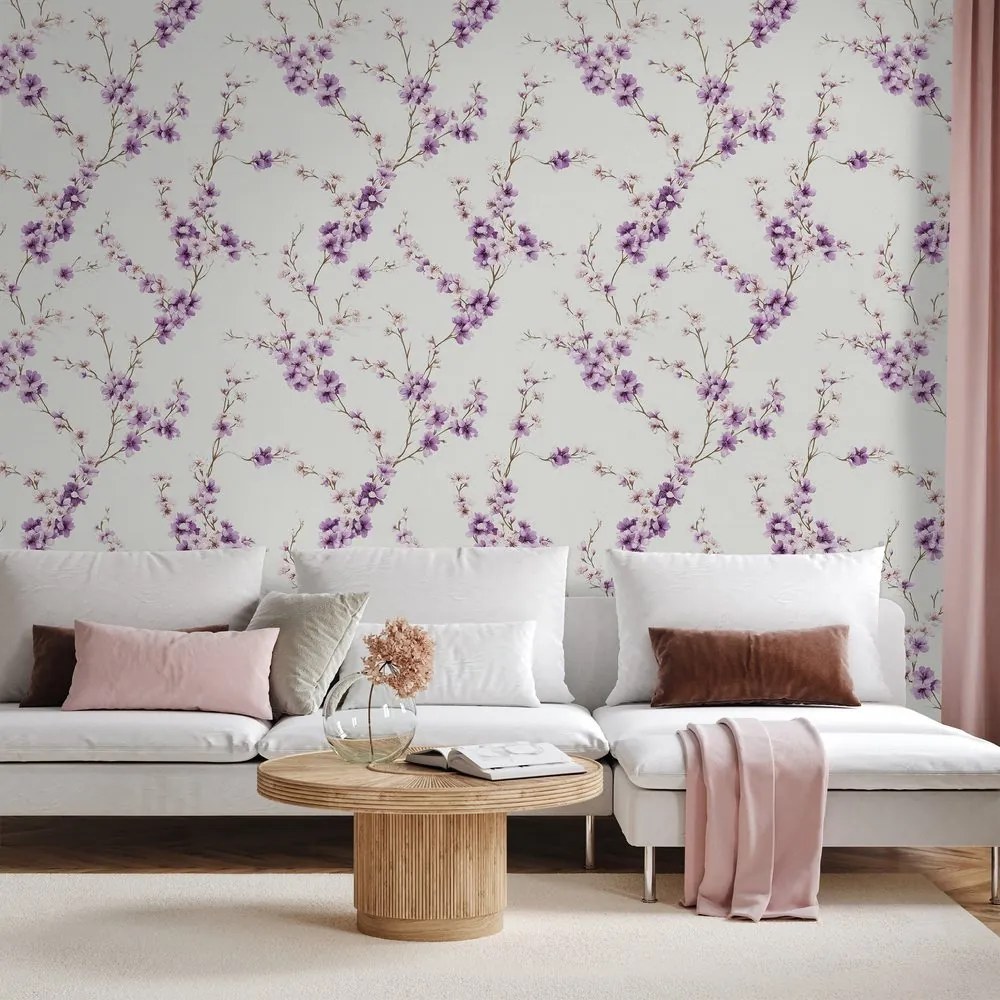 Tapeta fialové kvety na svetlom pozadí