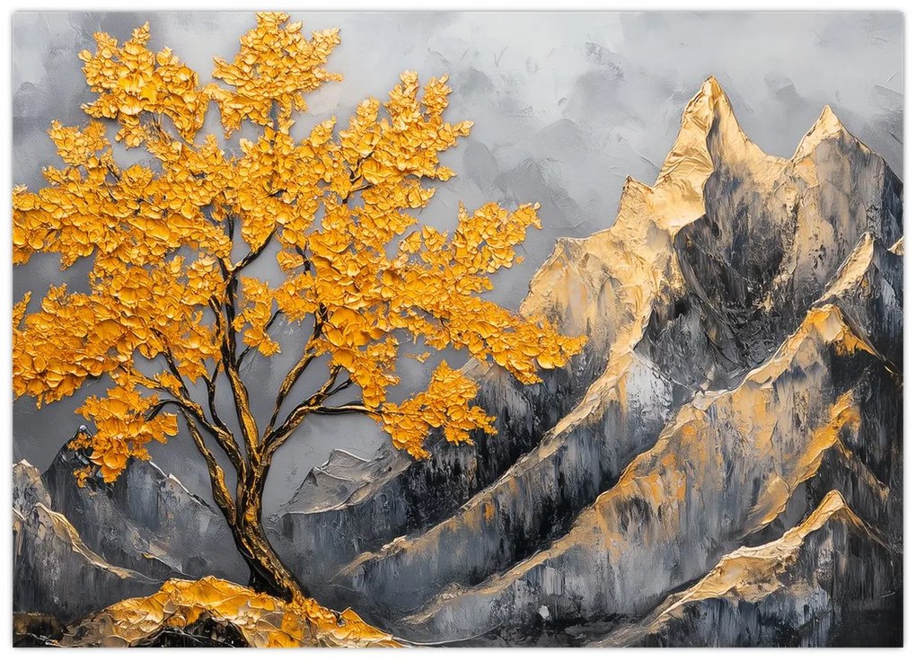 Obraz – Zlatý strom v horách (70x50 cm)