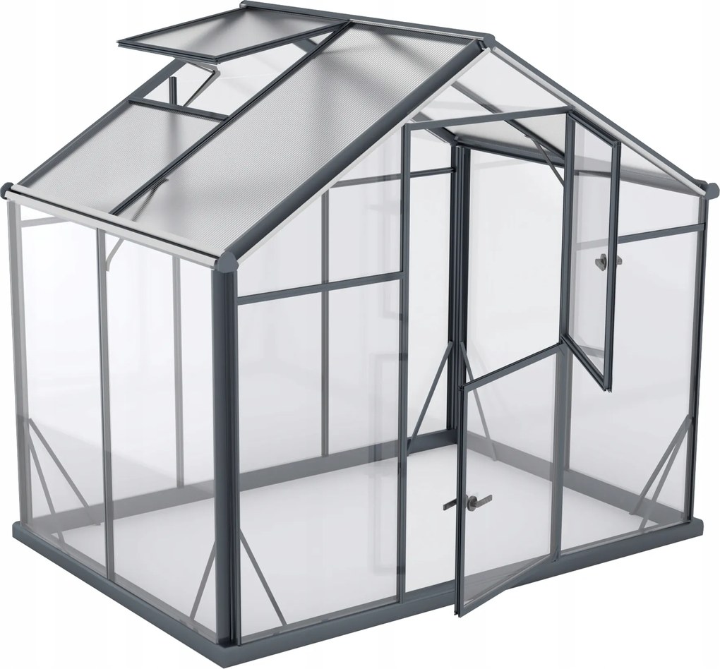 Skleník Hybrid L-3 Polykarbonát Tvrdené Sklo 220x150 cm Antracitový 3,3 m2