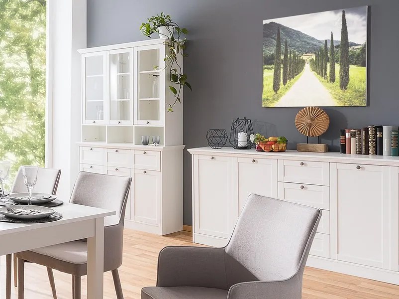 Široká úložná vitrína Landwood, biela