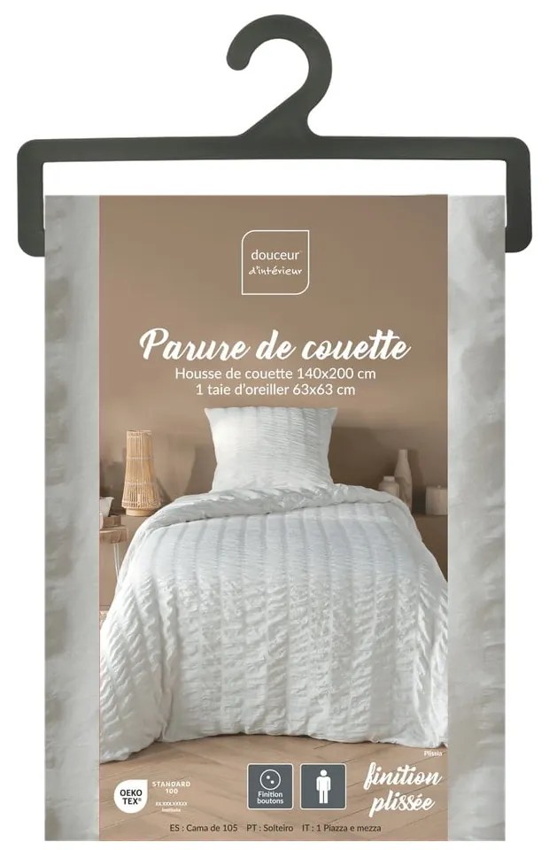 Biele krepové obliečky na jednolôžko 140x200 cm Plissia – douceur d'intérieur