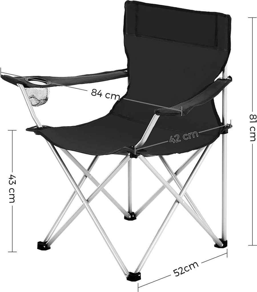 Sada skladacích kempingových stoličiek 2 ks, čierna