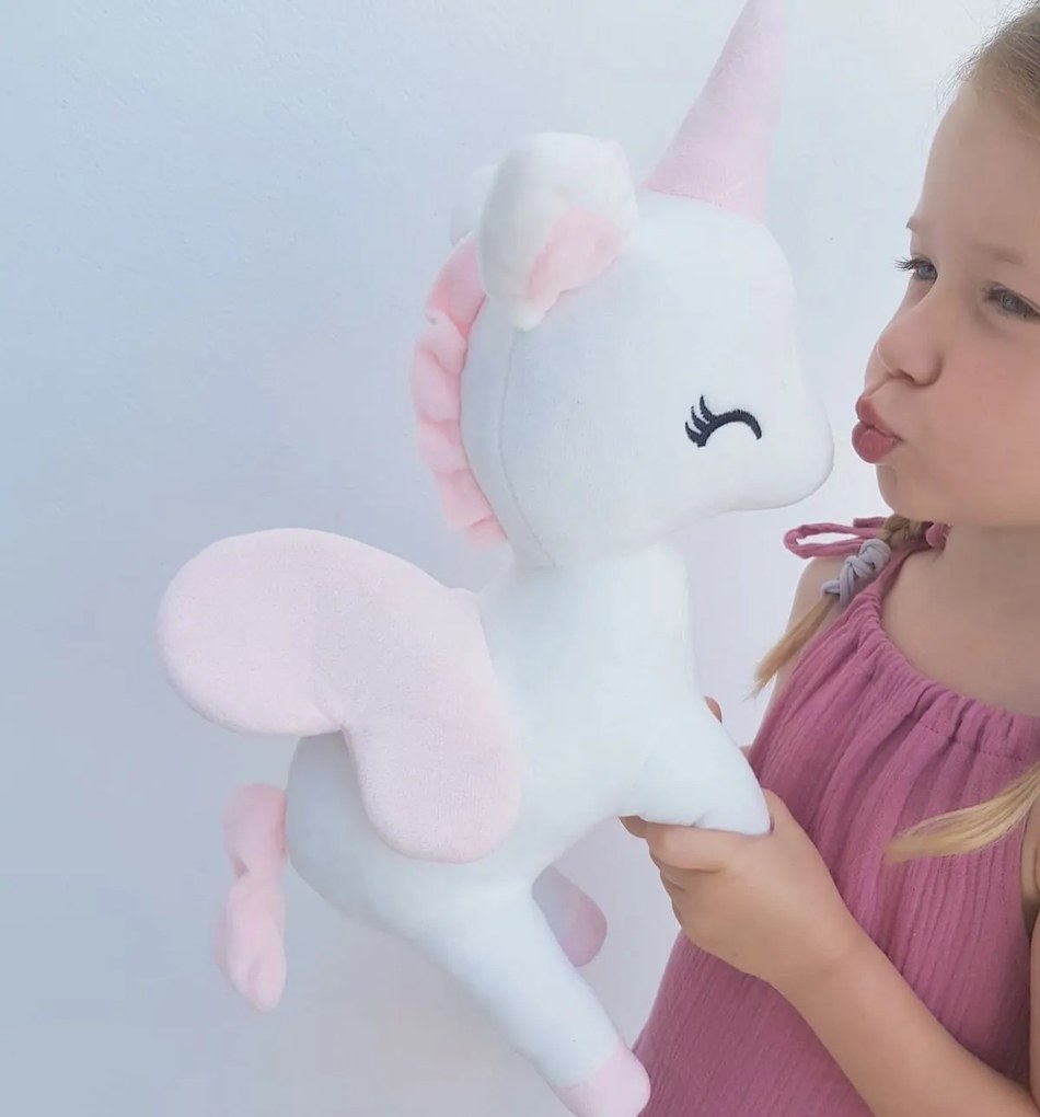 Plyšový jednorožec biely s menom Valinka