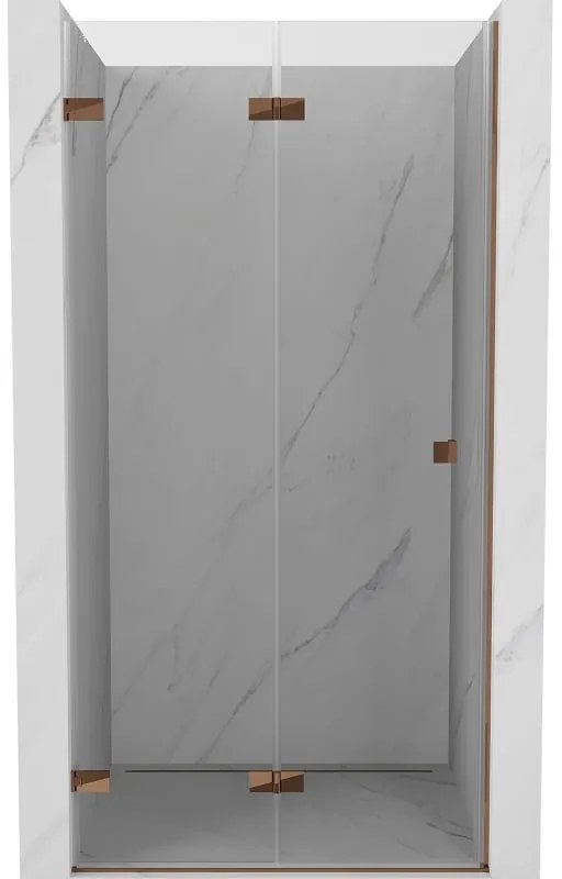 Mexen Lunar-F, ľavé sklápacie sprchové dvere 60 cm, 8mm číre sklo, ružové zlato profil, 836-060-000-60-00-L