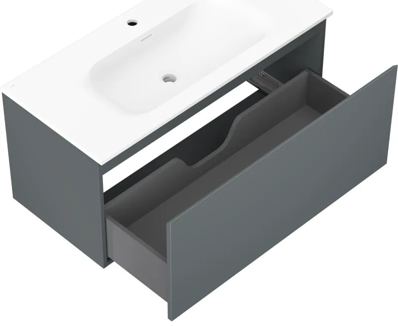 Mexen Orio, kúpeľňová skrinka 100 cm s umývadlom Vela, 1 zásuvka, grafitová matná/biela matná, 91A10-10047-1-BF66-W23M01