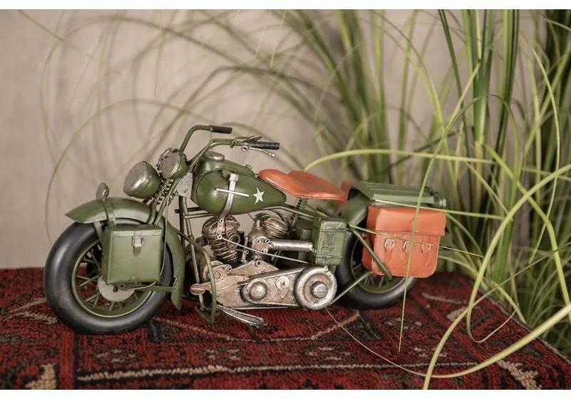 Dekoratívny retro model zelená vojenská motorka - 38*15*19 cm