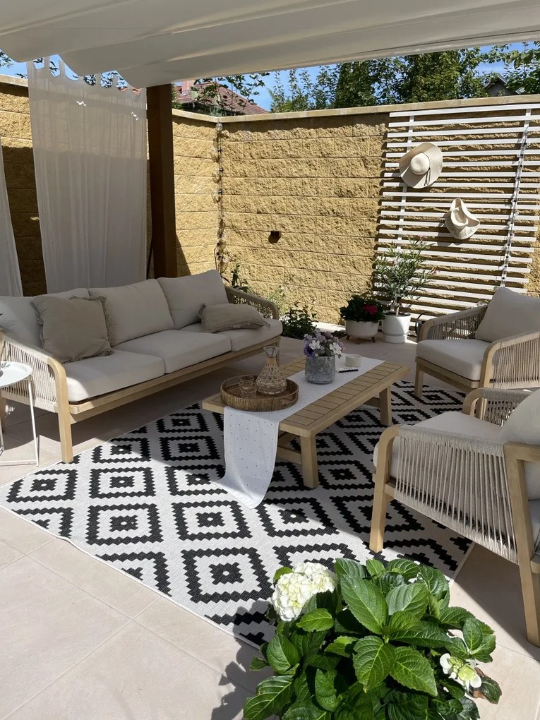 Kusový koberec Twin-Wendeteppiche 103129 schwarz creme – na von aj na doma, 80x350, čiernobiela, chodba / predsieň, Hanse Home