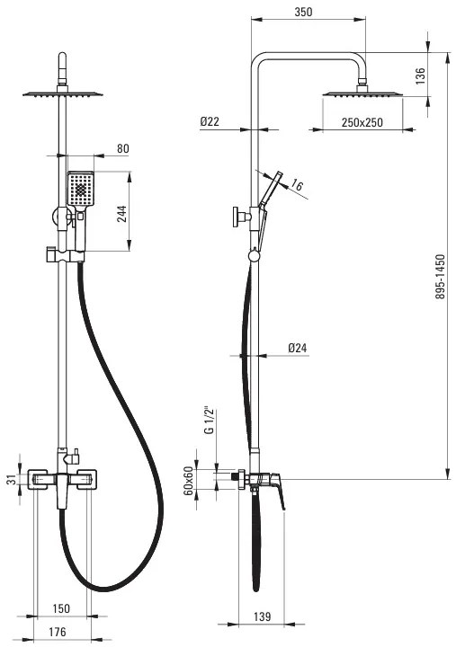 Deante Blur, sprchový súprava s hlavovou a ručnou sprchou, grafitová, DEA-NQL_D4XM