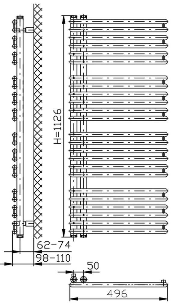 Aqualine Aqualine, TUBINI vykurovacie teleso 496x1126mm, antracit, DC305T