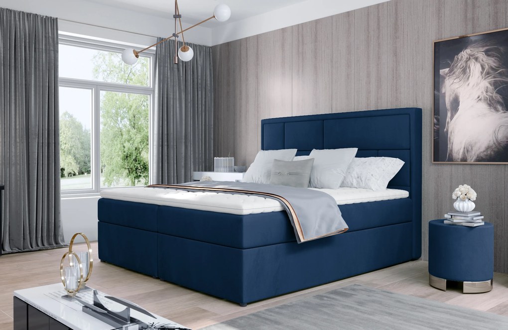 Kvalitná box spring posteľ Meredit 180x200, modrá Monolith