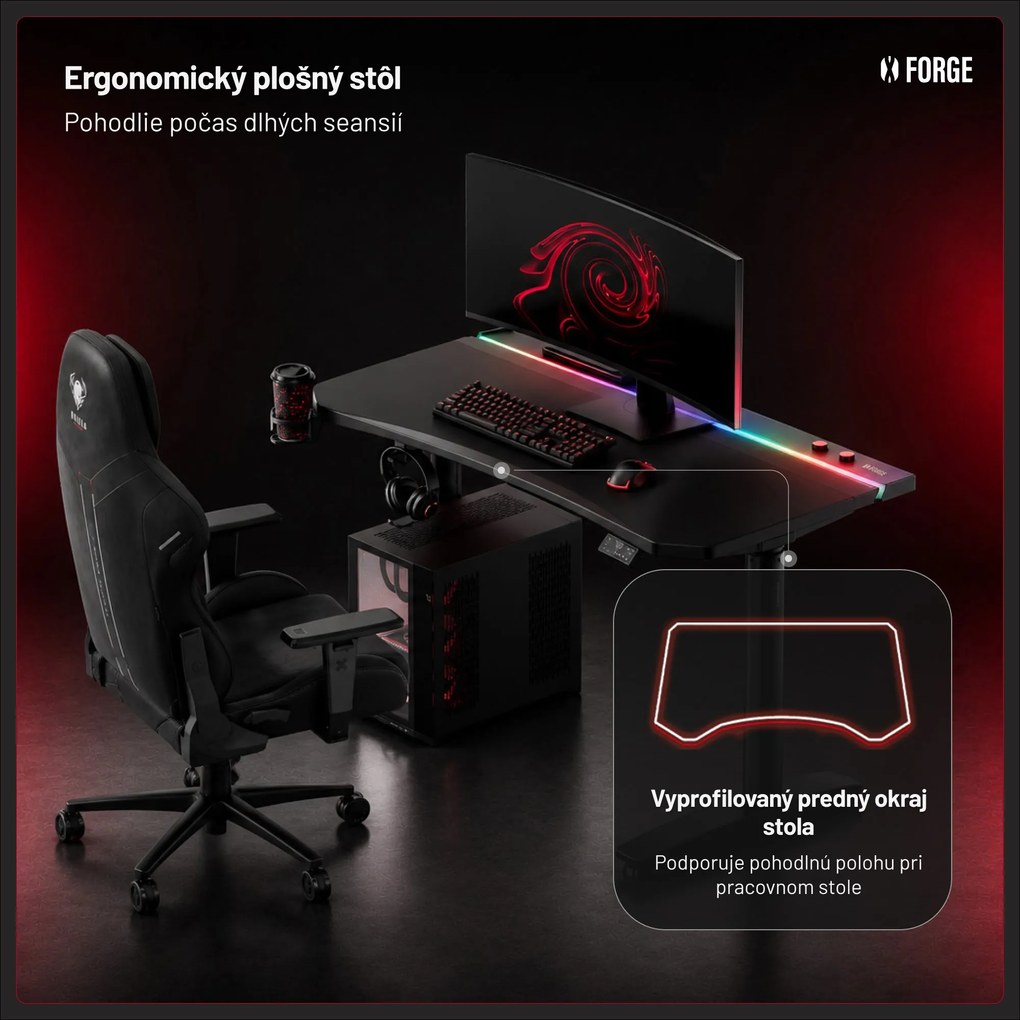 Elektrický herný stôl RGB s držiakmi, čierny, 140 cm: Diablo X-Forge 1400