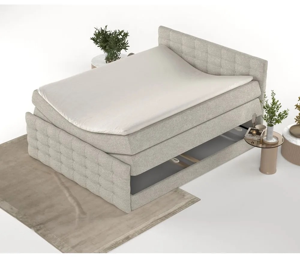 Béžová boxspring posteľ s úložným priestorom 200x200 cm Blend – Maison de Rêve