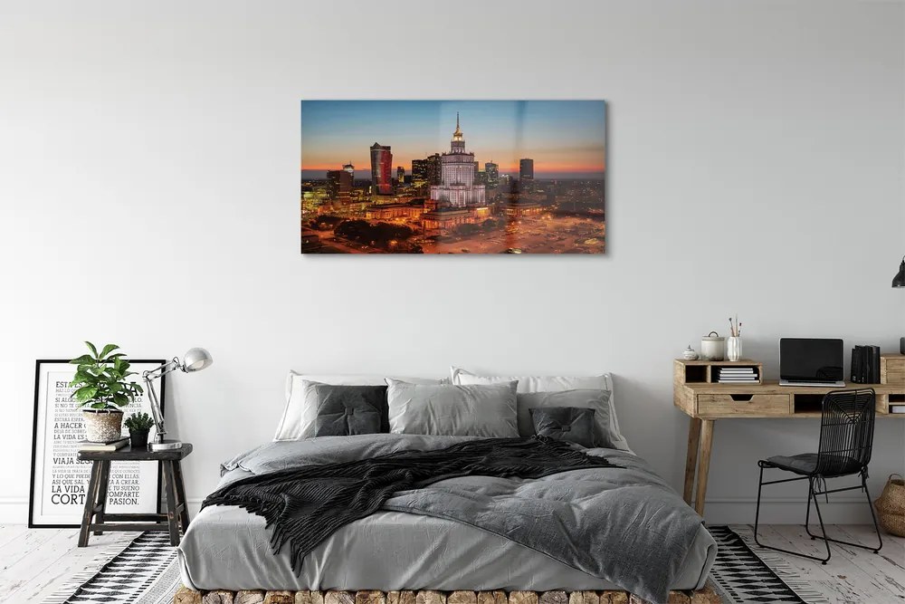 Obraz na akrylátovom skle Nočná panoráma varšavy mrakodrapov 125x50 cm