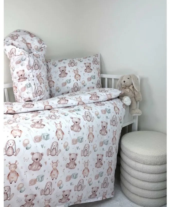 Posteľná obliečka do postieľky Miracle 90x130 / 45x65 cm – 100% bavlna, plyšové zajačiky, zips