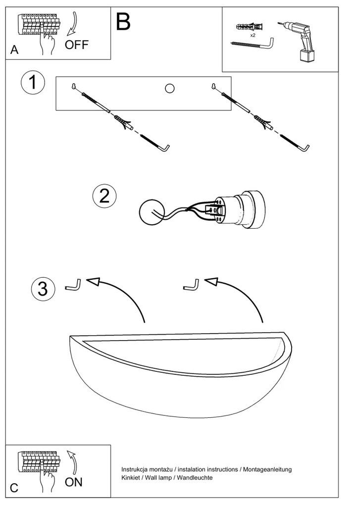 Nástenné svietidlo Oskar, 1x biele keramické tienidlo