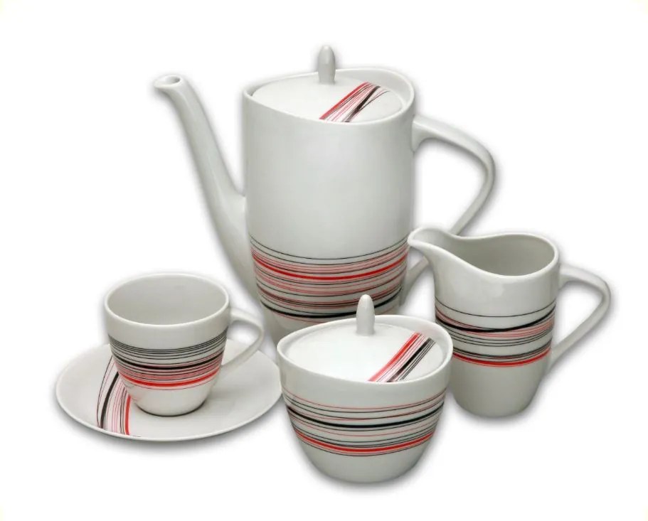 Thun 1794 Sylvie, kávová souprava, porcelán, proužky, Thun, 15 ks