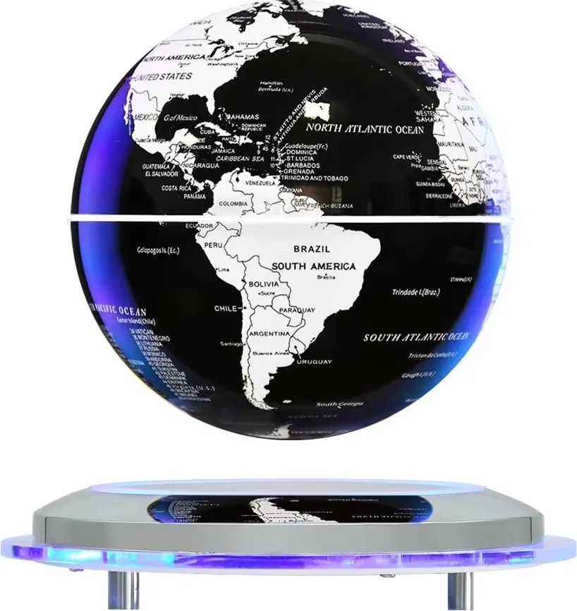 Čierny magnetický levitujúci glóbus so základňou UFO (14 cm) – svietiaci