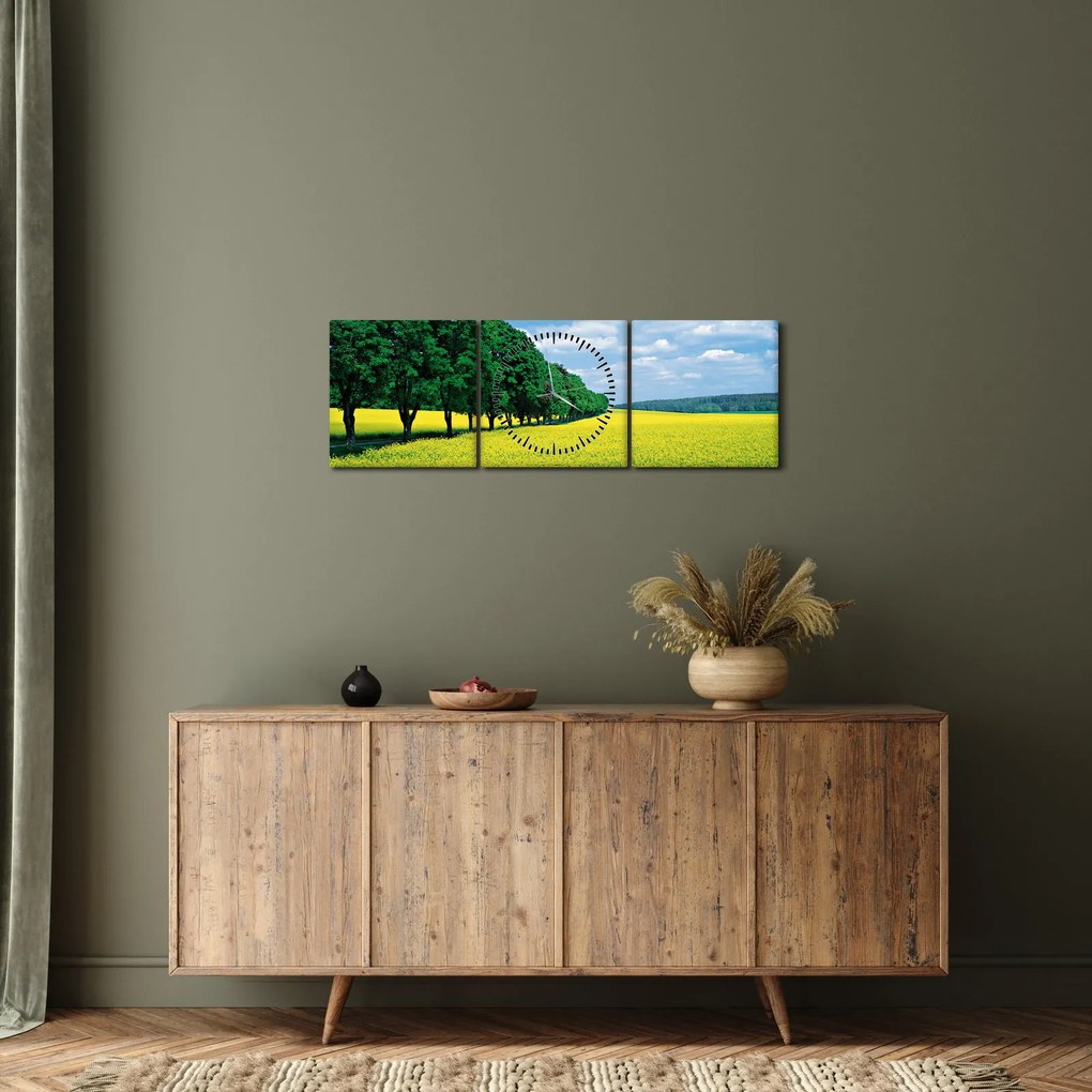 Obraz poľa s alejou (s hodinami) (90x30 cm)