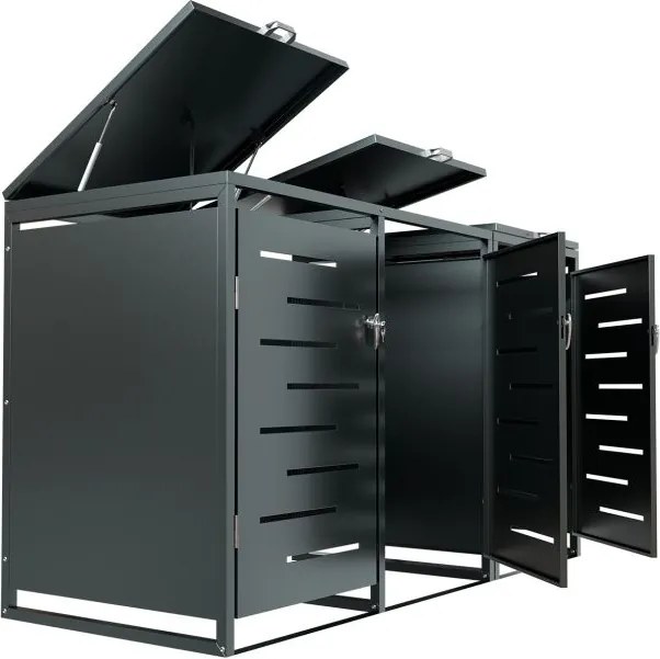 Kovový prístrešok pre 3 popolnice, antracit, 197×116×80 cm