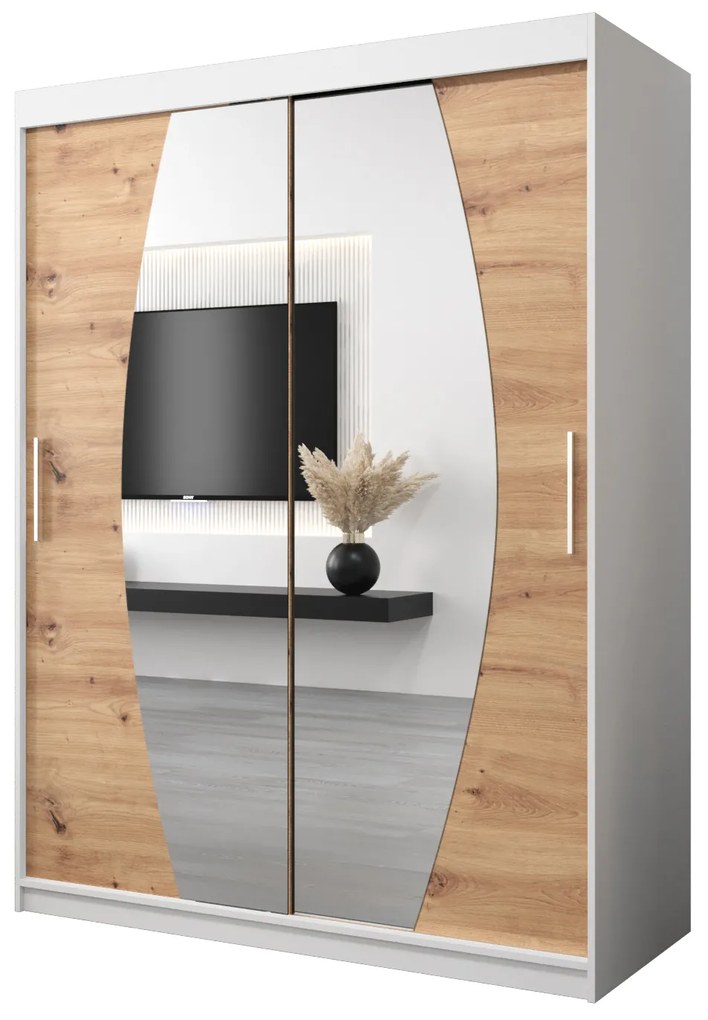 Šatníková skriňa 150 cm Eclipse (biela matná + dub artisan). Akcia -23%. Vlastná spoľahlivá doprava až k Vám domov. 1063401