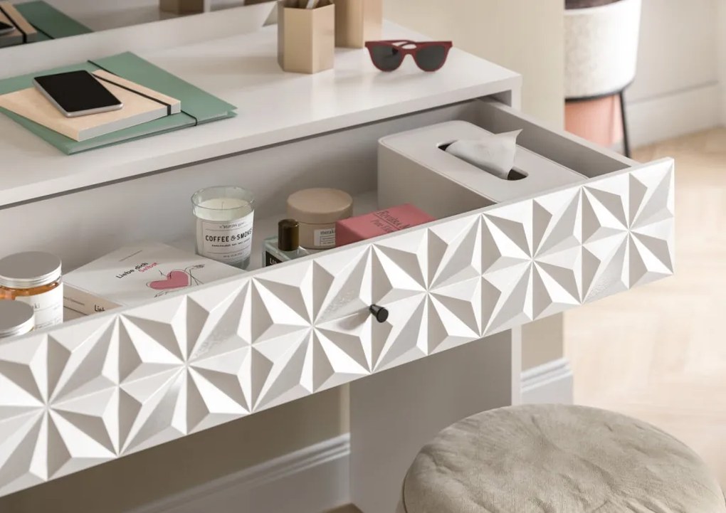 Toaletný stolík so zrkadlom Prismo, biely