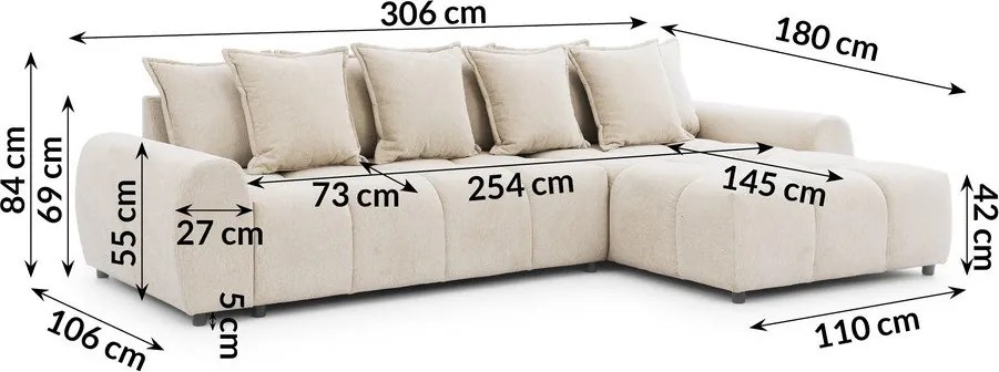 Béžová rohová pohovka (pravý roh/s leňoškou) Albane – Ropez