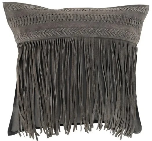 Šedý kožený vankúš s výplňou Tassels - 45*45*10cm
