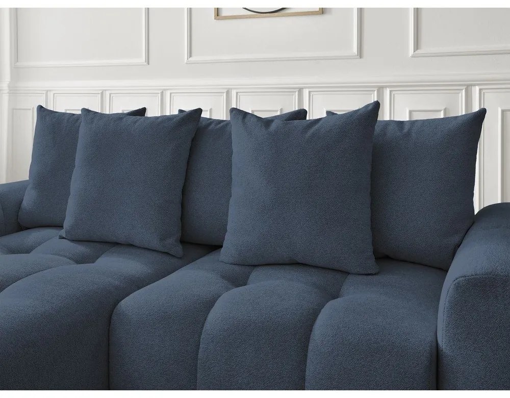 Modrá ženilková rozkladacia/s úložným priestorom rohová pohovka (ľavý roh/s leňoškou) Roxelane – Bobochic Paris