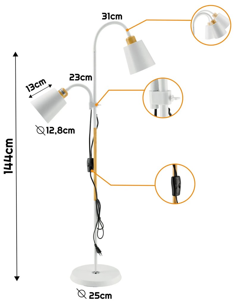 BERGE Stojacia LED lampa 2xE27 biela