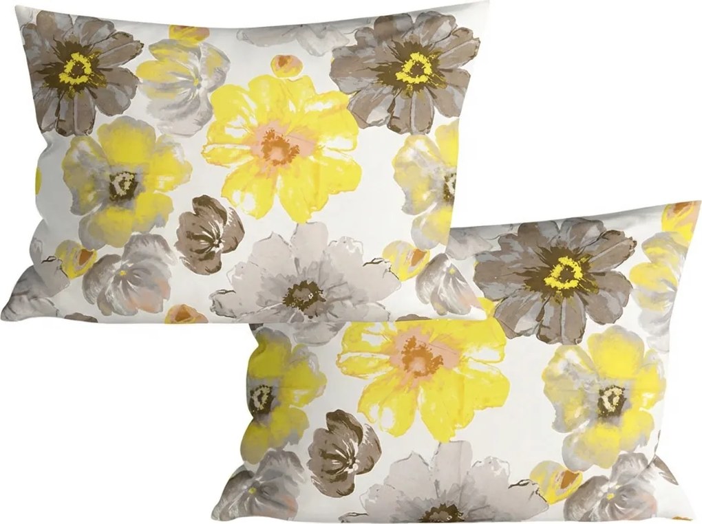 Súprava 2 ks dekoračných obliečok na vankúš z mikrovlákna FEONELLE 50x70 cm, žlto-sivá