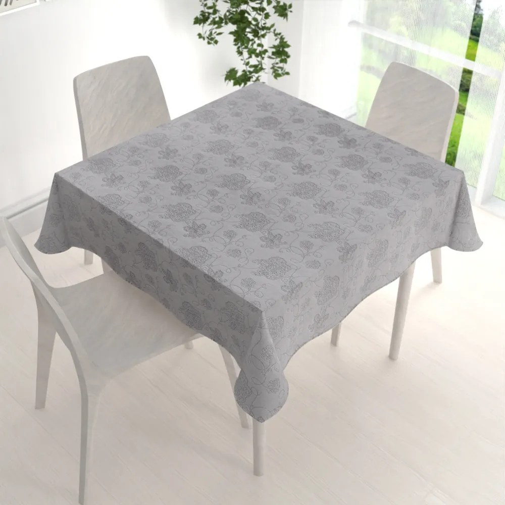 Biante Teflónový štvorcový obrus TF-083 Kvetované ornamenty na sivom 130x130 cm