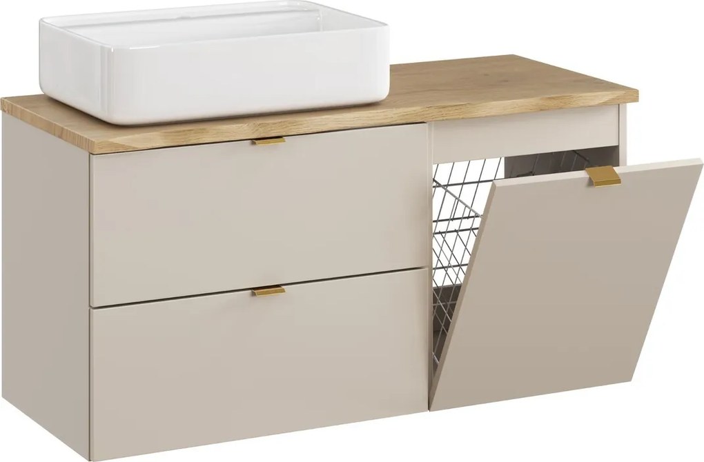 Závěsná skříňka Dalia Cashmere Nature Magic s košem na prádlo, deskou a umyvadlem 100 cm kašmírová/dub cremona