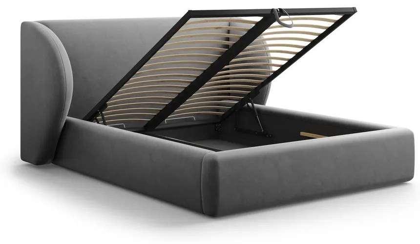 Tmavosivá čalúnená dvojlôžková posteľ s úložným priestorom s roštom 200x200 cm Miley – Micadoni Home