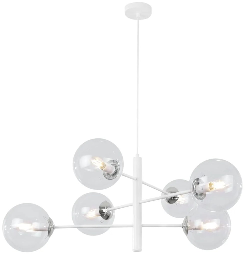 Závesne svietidlo Paris, 6x číre sklenené tienidlo, W/CH, X