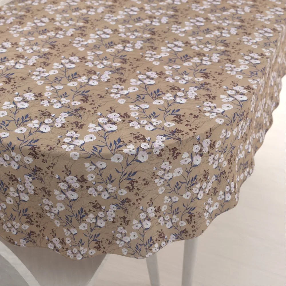 Biante Dekoračný oválny obrus PML-036 Popínavé kvety na hnedom 120x200 cm