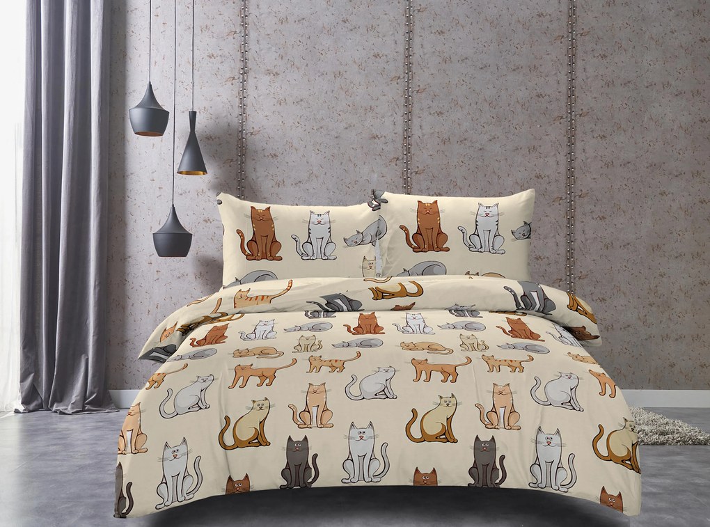Obliečky z mikrovlákna COLORED CATS krémové Rozmer obliečky: 2 ks 70 x 90 cm | 200 x 220 cm