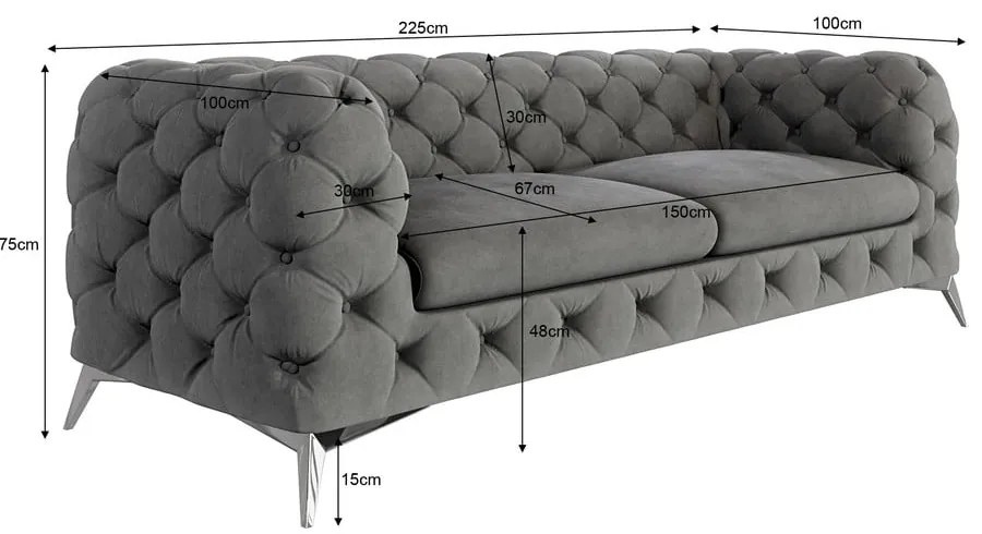 Sivá zamatová pohovka 225 cm Chelsea – Ropez