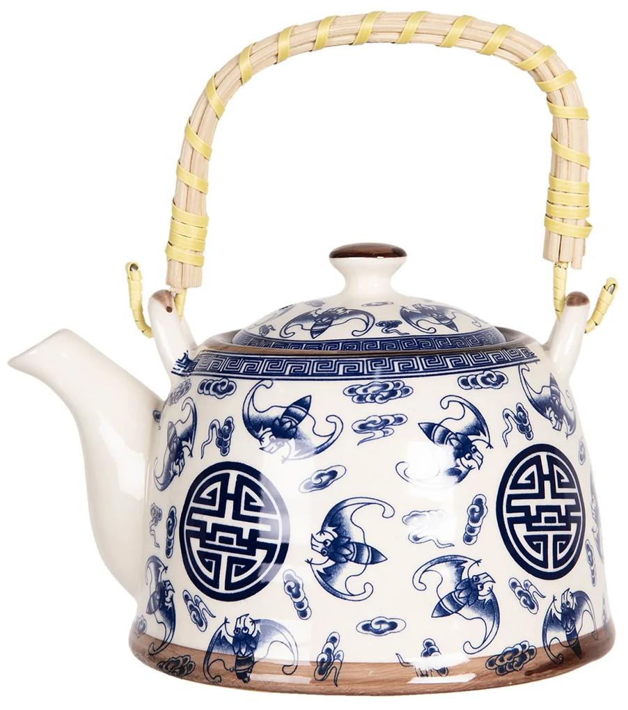 Kanvica na čaj so sitkom a modrými ornamentmi - 18*14*12 cm / 0,8L
