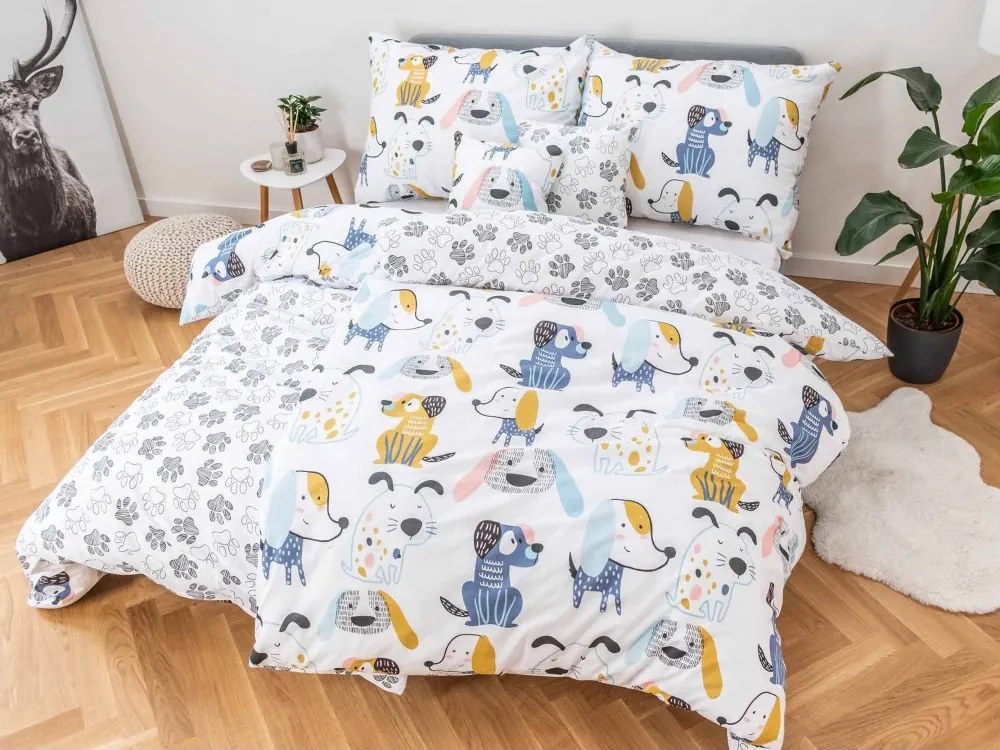 Predĺžené bavlnené obliečky Dita – Dogs + malá obliečka na vankúšik