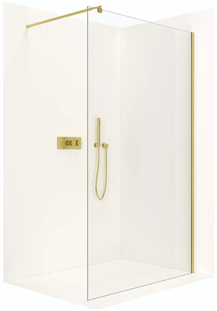 CERANO - Sprchová zástena Walk-in Onyx Ľ/P - guľatá vzpera - zlatá kartáčovaná, transparentné sklo - 100x200 cm, CER-CER-8050BD172