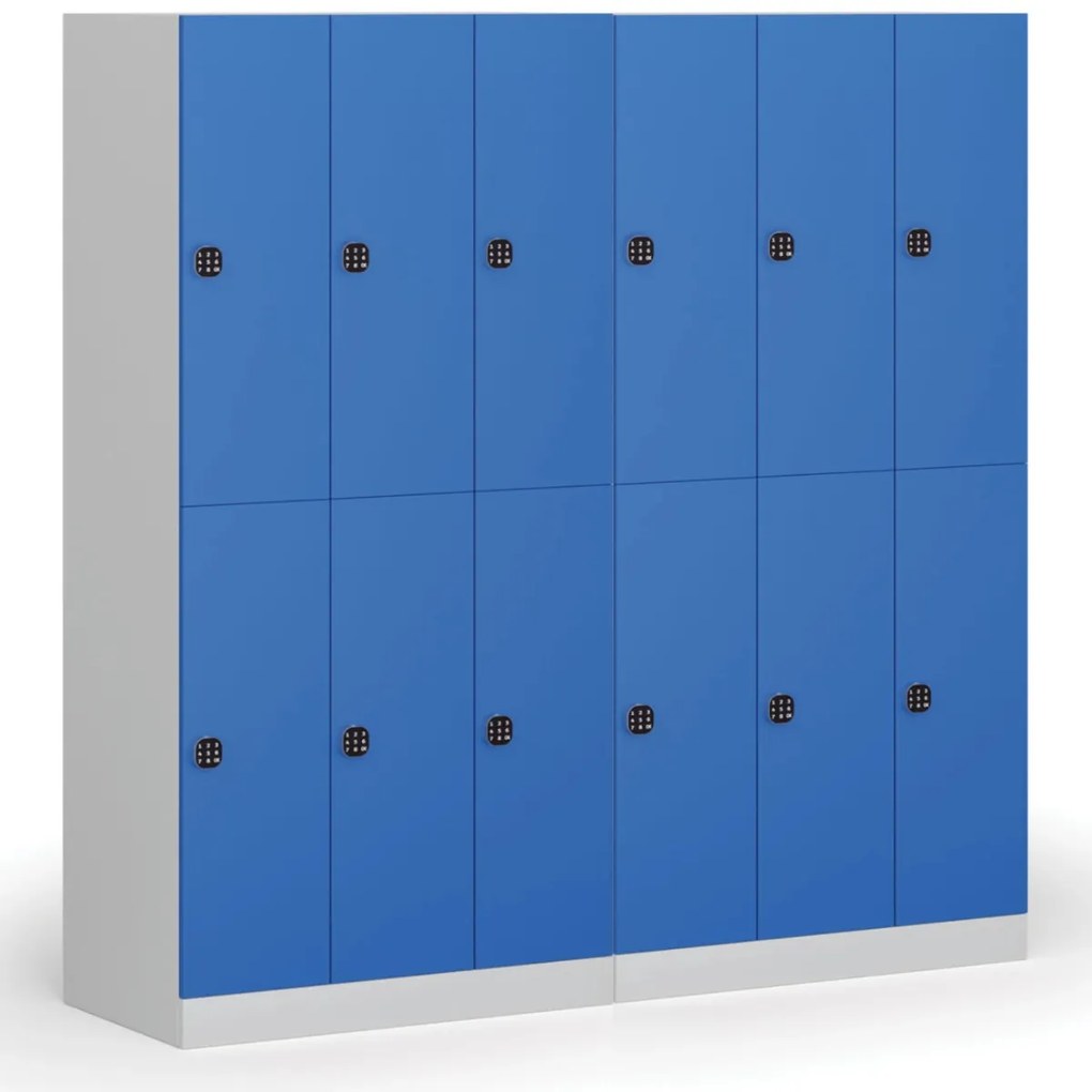 Šatníková skrinka S1 s úložnými boxmi, 6 boxov, 1850 x 900 x 500 mm, demont, kódový zámok, červené dvere