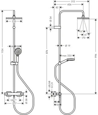 Sprchový systém s termostatickou batériou Hansgrohe Vernis Shape Showerpipe 230 1jet chróm 26286000